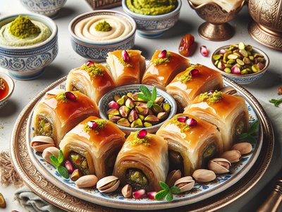 Pistachio Rosewater Baklava with Cardamom Syrup