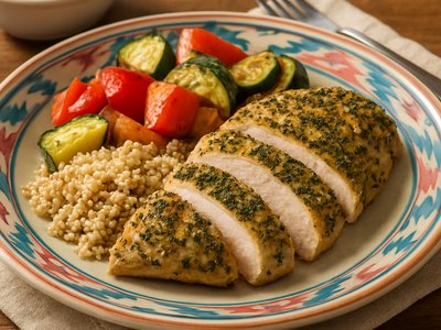 Herb-Crusted Chicken with Quinoa and Roasted Vegetables