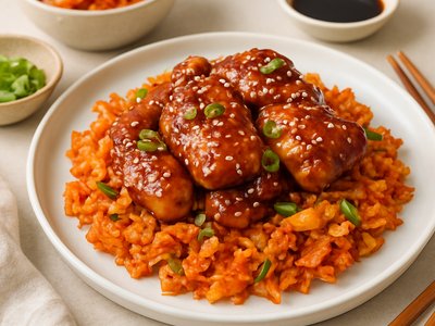 Honey Garlic Chicken with Kimchi Fried Rice