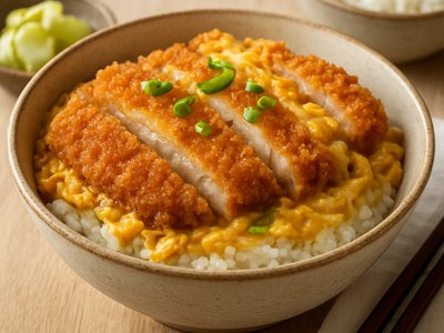 Katsudon with Homemade Tonkatsu and Rice