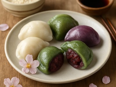 Korean Sweet Rice Cake with Red Bean Paste (Songpyeon)