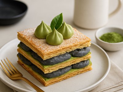Matcha and Black Sesame Mille-Feuille