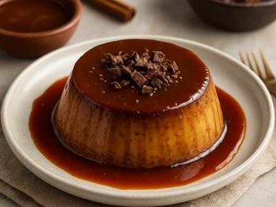 Mexican Chocolate Flan with Spicy Caramel Sauce