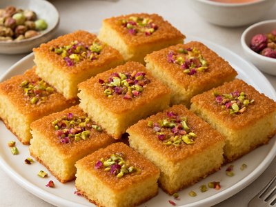 Rosewater Pistachio Basbousa