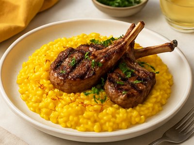Saffron Risotto with Grilled Lamb Chops