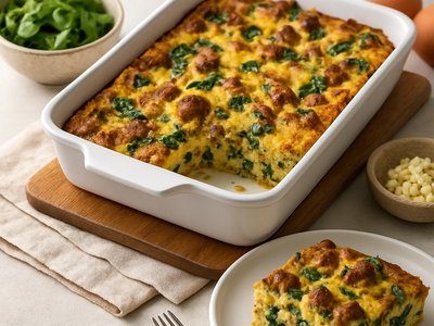 Savory Breakfast Strata with Sausage and Spinach