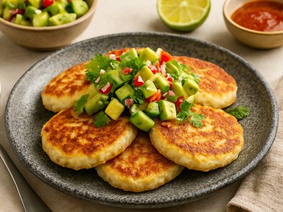 Savory Thai Coconut Rice Pancakes with Spicy Avocado Salsa