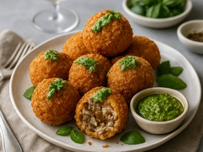 Truffle Mushroom Arancini with Basil Pesto