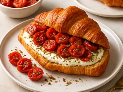 Za'atar Labneh-Stuffed Croissant with Roasted Tomatoes